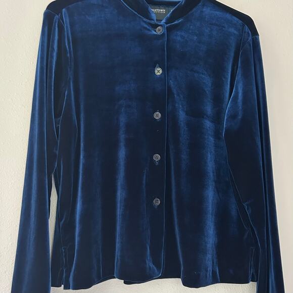 Vintage Bridgetown velvet button up shirt mandarin collar     Classic holiday M - Picture 3 of 12